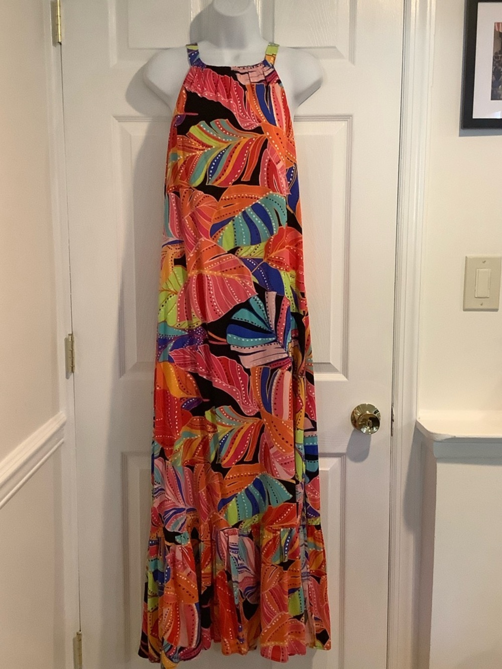 1. STATE Bold Bright Multicolor Floral TieBack Resortwear Vacation Maxi Dress M